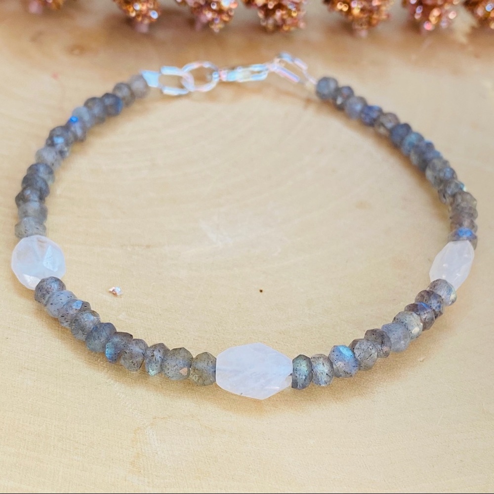 Moonstone & Labradorite Gemstone Sterling Bracelet